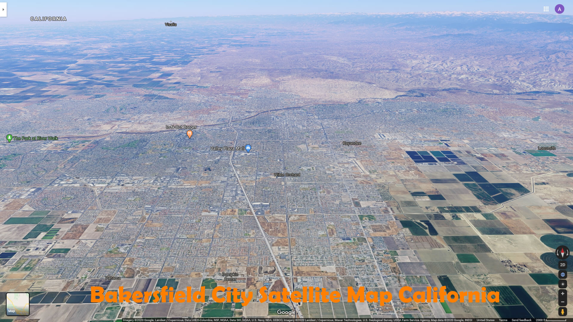 Bakersfield City Satellite Map California